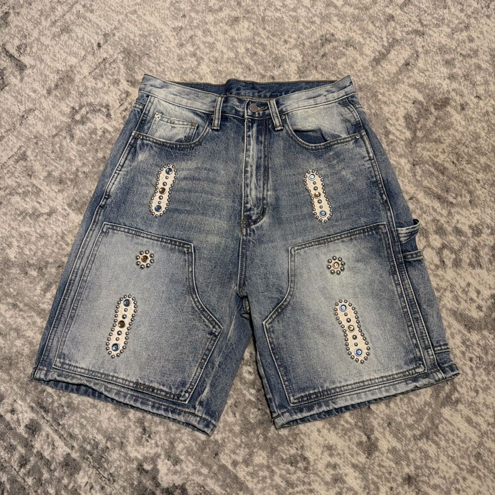 mnml Western Jewel Denim Shorts Sz. 28 Blue Wash